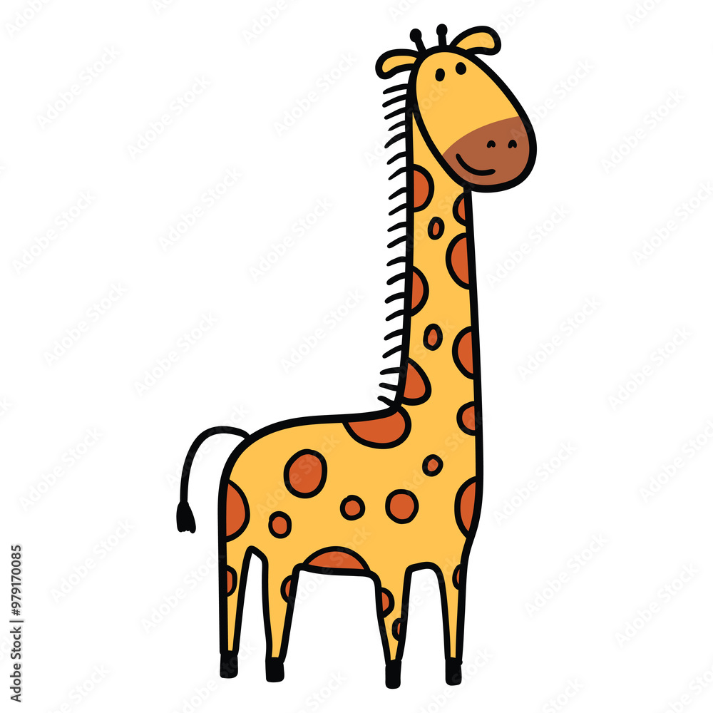 Naklejka premium Hand drawn cartoon cute giraffe on white background.