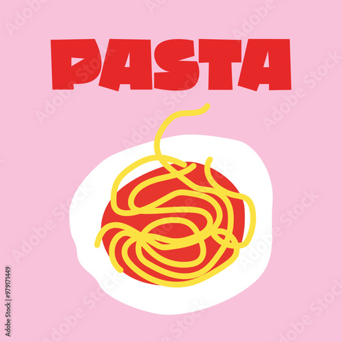 Italian food poster. National Noodle and pasta day. Modern vector flat Italian noodles and macaroni poster in colorful design. Retro pasta background