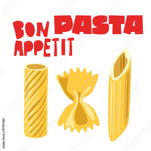 National Noodle Day. World pasta day poster. Traditional Italian food. Abstract pasta posters with Italian food for the kitchen. Macaroni of different shapes and sizes