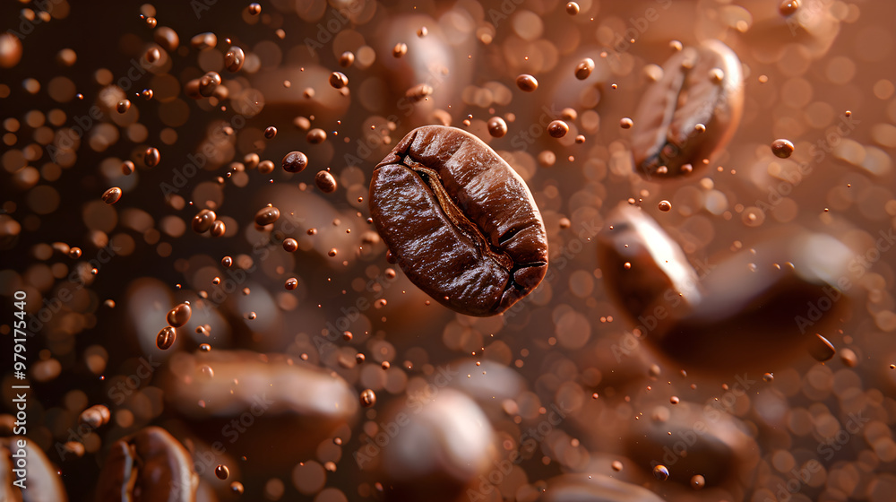 Flying coffee beans on a brown background. Concept for advertising coffee, coffee shops and a cheerful morning. Flying coffee beans on a brown background. Concept for advertising coffee, coffee shops and a cheerful morning.