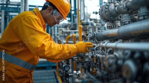 A technician managing a small-scale gas distribution center, where natural gas is routed to local customers via compact infrastructure photo