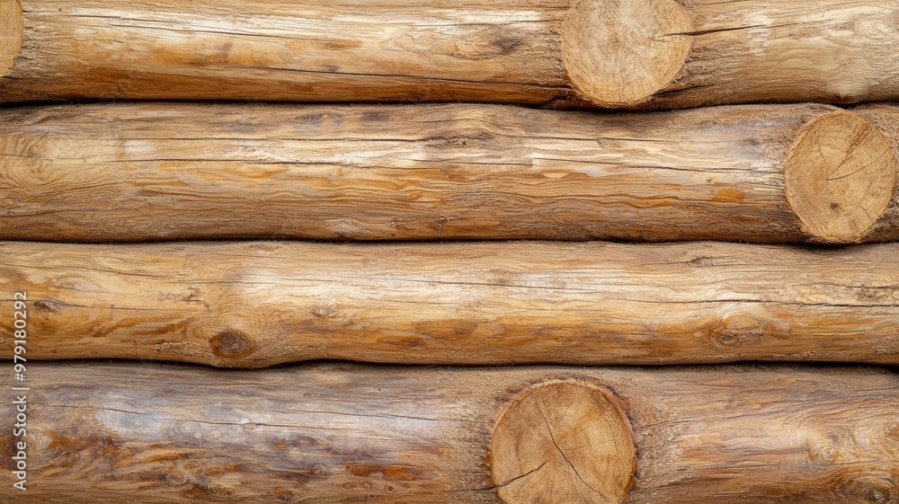 A row of wooden logs with a grainy texture A row of wooden logs with a grainy texture