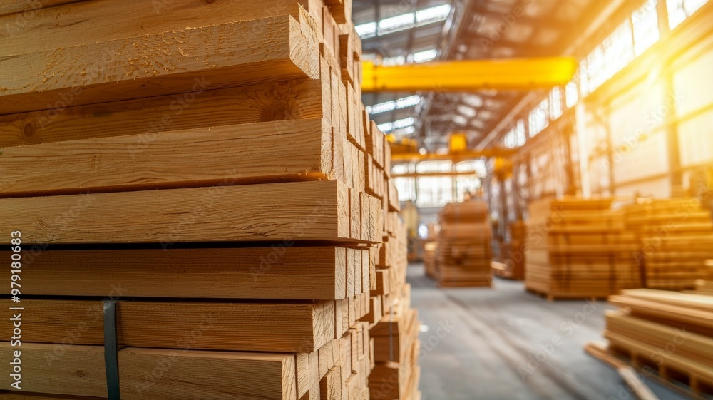 A large pile of wood is stacked in a warehouse A large pile of wood is stacked in a warehouse