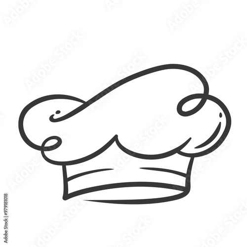 Chef hat icon, contour vintage toque of cooker. Funny retro doodle cap of French or Italian chef. Restaurant, cafe or pizzeria mascot. Line hand drawn costume of baker icon vector illustration