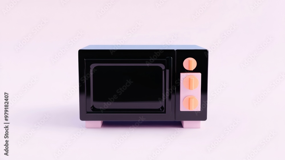 Realistic, glossy 3D render of a stainless steel microwave, sitting on a white background, designed for kitchen appliance or culinary visuals Realistic, glossy 3D render of a stainless steel microwave, sitting on a white background, designed for kitchen appliance or culinary visuals
