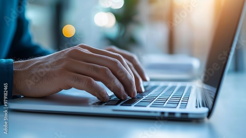 A person is typing on a laptop computer