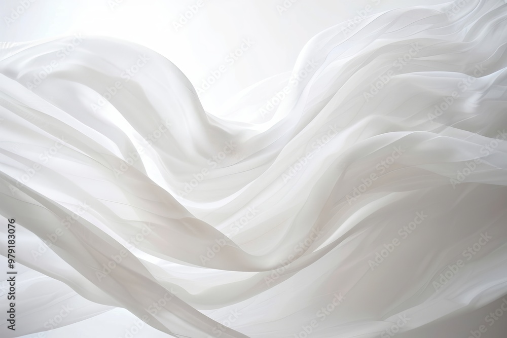 Fototapeta premium Abstract flowing white silk fabric texture for background, Elegant white cloth soft wave.