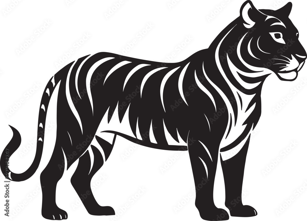 Obraz premium Tiger Vector Illustration, Wild Animal Art, Digital Drawing, Jungle Graphics, Wildlife Design