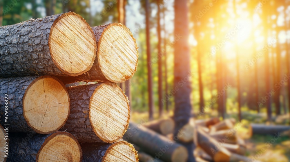 A pile of logs with the sun shining on them A pile of logs with the sun shining on them