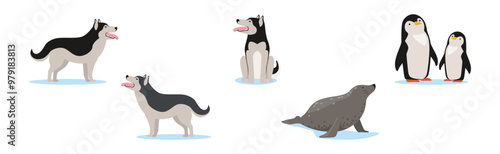 Animal Living in the Arctic and North Pole Vector Set