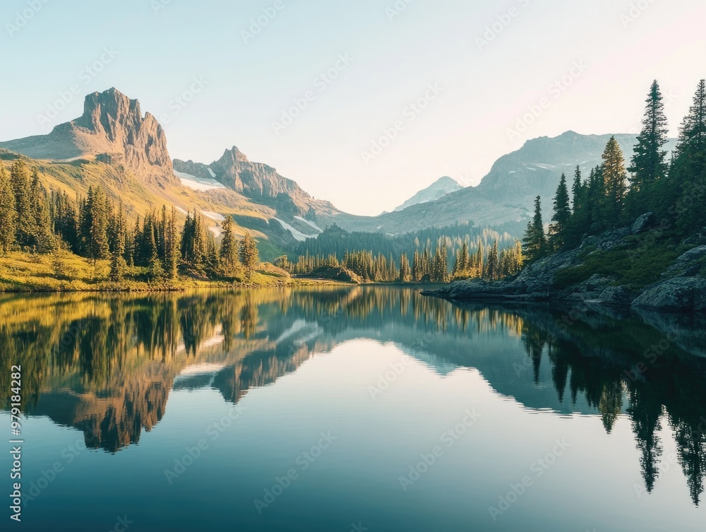 Fototapeta premium Mountain lake with trees
