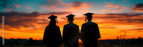 “Silhouettes of Three Individuals Wearing Graduation Caps” 