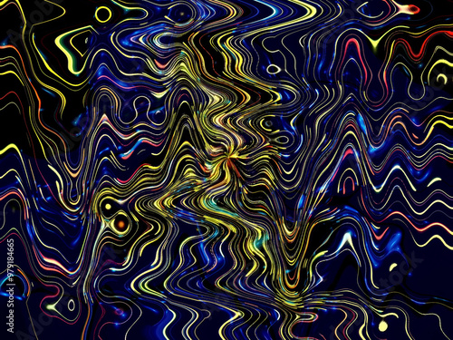 An array of vibrant colors and dynamic lines intertwine fluidly, creating an eye-catching abstract pattern that showcases intricate designs and a sense of movement