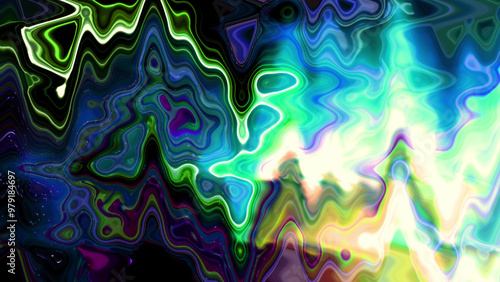 vibrant abstract swirling waves and undulating patterns in blues, greens, and purples, evoking a sense of movement and energy