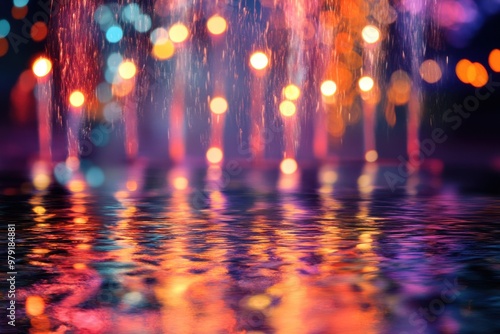 Reflections of colorful lights on water photo