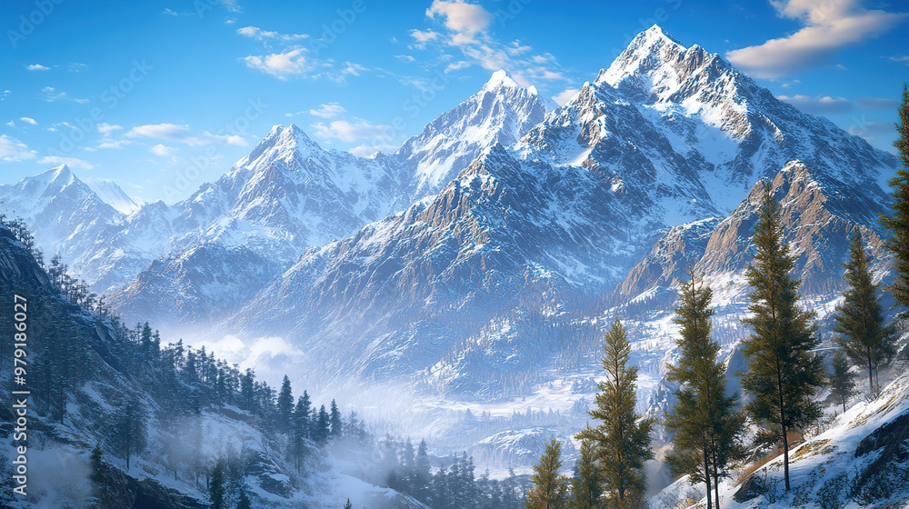 Snowy Peaks Under a Clear Blue Sky Snowy Peaks Under a Clear Blue Sky