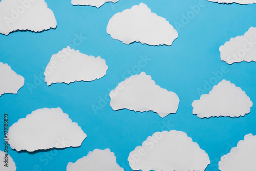 Paper with clouds in blue and white on a. Sky cloud light concept. Clouds in blue and white on a white. Paper with clouds in white and lifestyle blue on a.