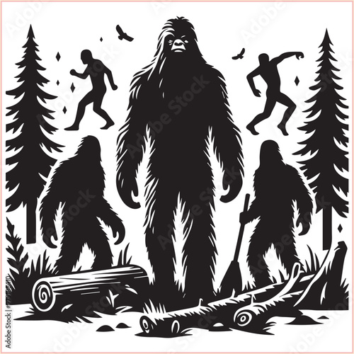 Bigfoot vector concept Bigfoot silhouette on a white background.