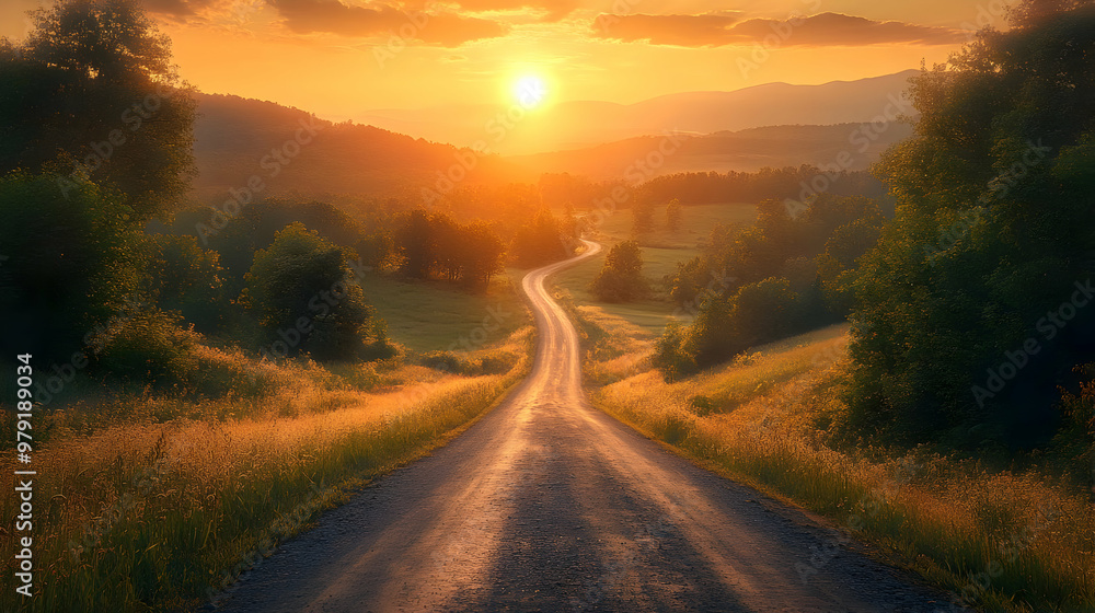 Golden Hour Road Trip - Scenic Drive Illustration Golden Hour Road Trip - Scenic Drive Illustration