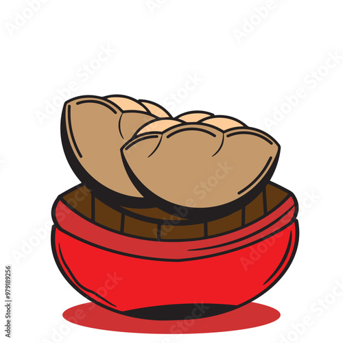 Chinese traditional red bowl dumpling dim sum logo, Chinese food red bowl dim sum icon