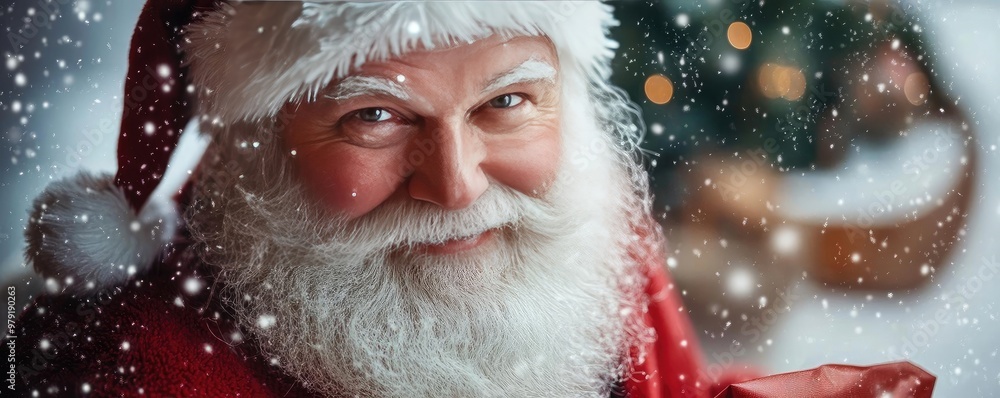 A cheerful Santa Claus with a snowy background, embodying the festive spirit and joy of Christmas season. A cheerful Santa Claus with a snowy background, embodying the festive spirit and joy of Christmas season.