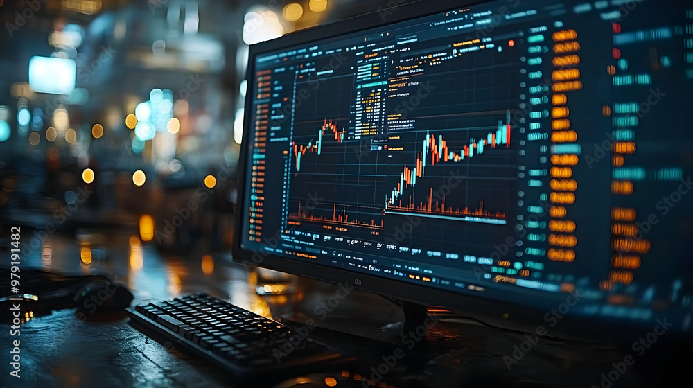 Financial Trading Photo: Stock Market Data Analysis on Computer Screen Financial Trading Photo: Stock Market Data Analysis on Computer Screen