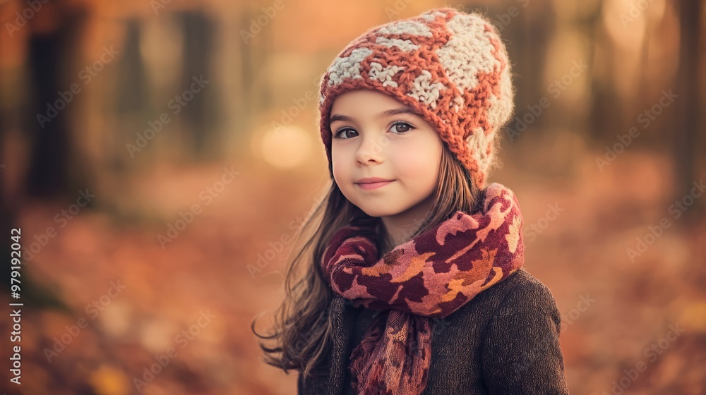 Young Girl in Cozy Autumn Outfit Walking Through a Forest Surrounded by Fall Colors, Perfect Seasonal Clothing for Chilly Weather and Outdoor Woodland Walks in an Autumnal Setting