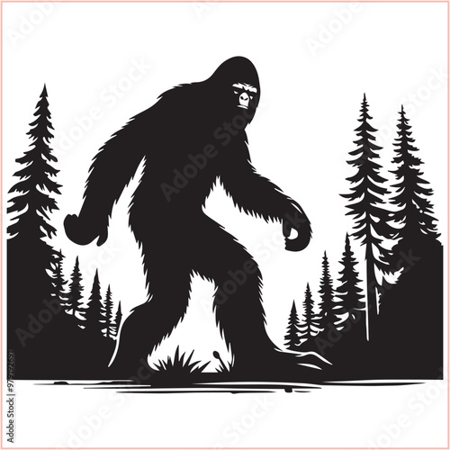 Bigfoot vector concept Bigfoot silhouette on a white background.