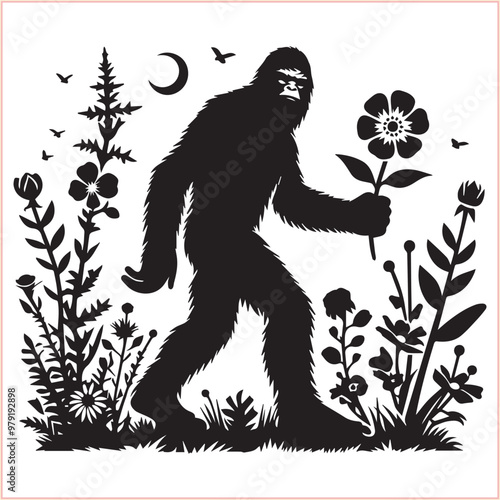 Bigfoot vector concept Bigfoot silhouette on a white background.