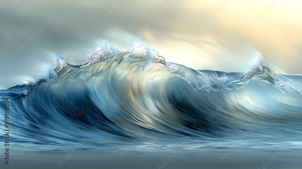 Majestic ocean waves crashing with shimmering hues of blue and gold. Majestic ocean waves crashing with shimmering hues of blue and gold.