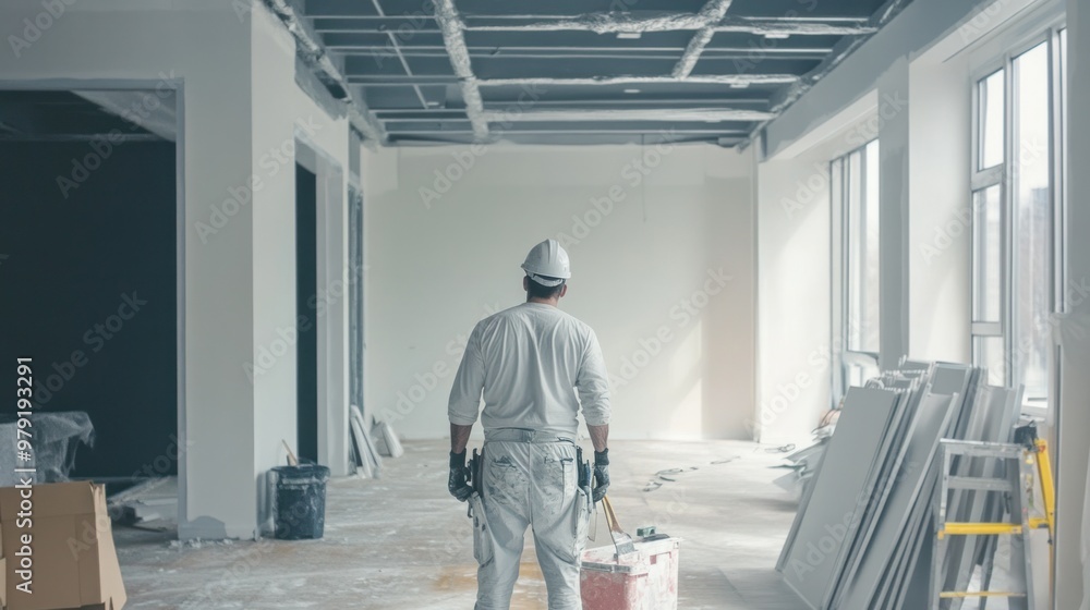 A commercial renovation scene in a corporate office, with professional painters applying new wall colors and updating the interior space A commercial renovation scene in a corporate office, with professional painters applying new wall colors and updating the interior space