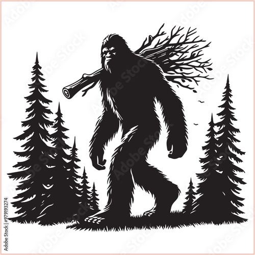 Bigfoot vector concept Bigfoot silhouette on a white background.