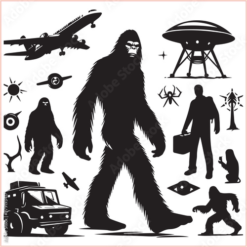 Bigfoot vector concept Bigfoot silhouette on a white background.