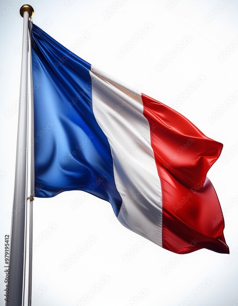 Isolated French flag with depth of field showcasing blue, white, and red colors