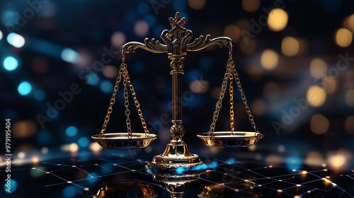 AI-driven legal systems designed for predicting case outcomes with advanced algorithms and real-time data analysis. The futuristic interface highlights legal innovation, transforming the accuracy and  photo