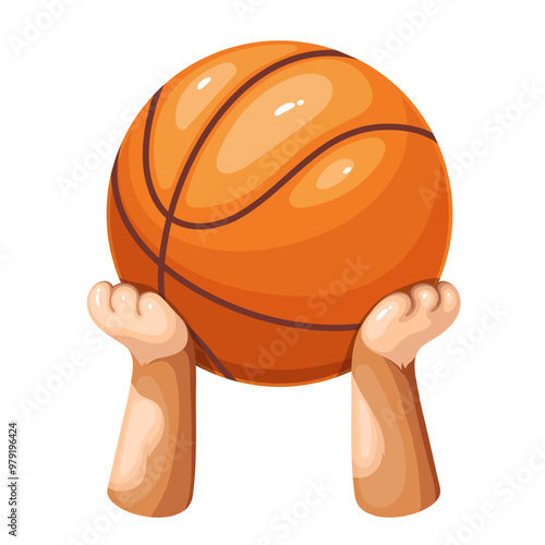 Cats cartoon paws holding ball for basketball. Funny pet players legs catch orange ball. Sport match and game, tournament mascot, cartoon cute companion playing streetball vector illustration