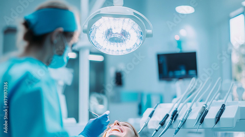 A dentist treating a patient in a modern dental clinic with advanced equipment