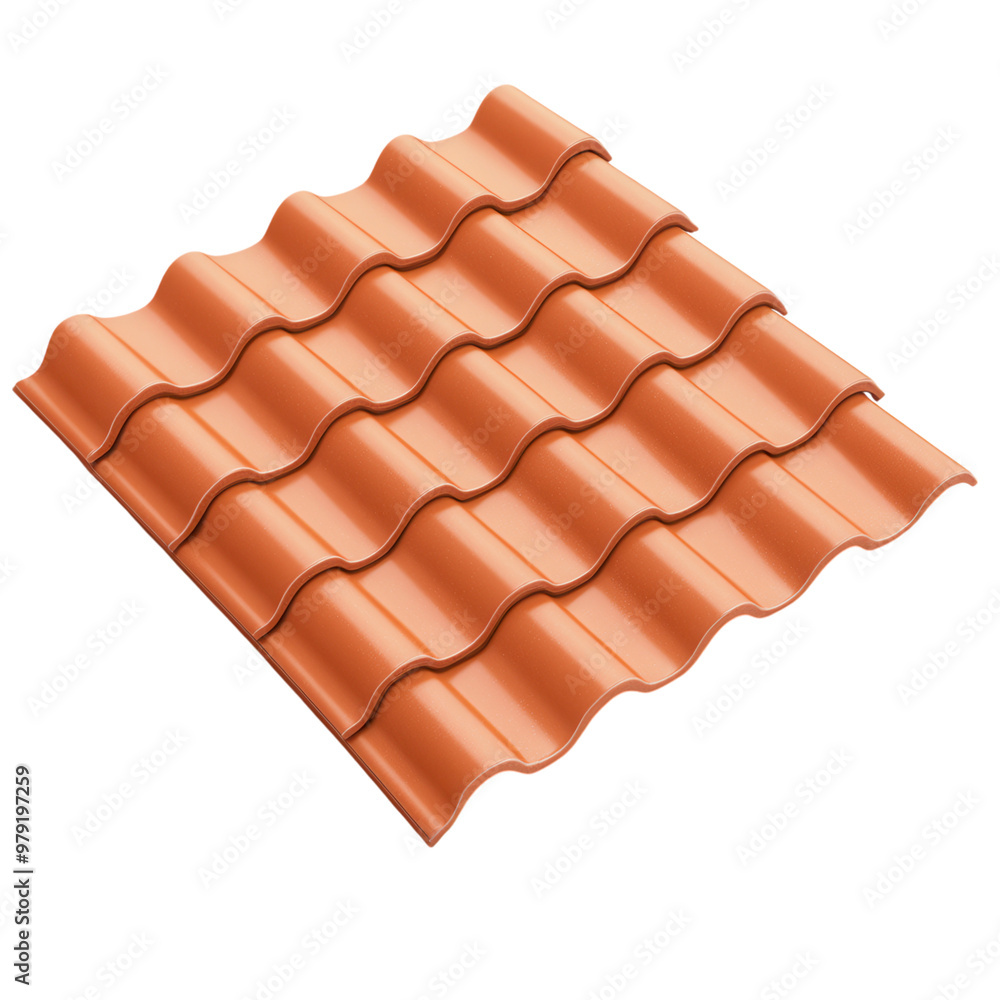 A close-up view of a terracotta roof tile showcasing its unique wave pattern and warm color, ideal for construction and architecture themes. isolated on a transparent background A close-up view of a terracotta roof tile showcasing its unique wave pattern and warm color, ideal for construction and architecture themes. isolated on a transparent background