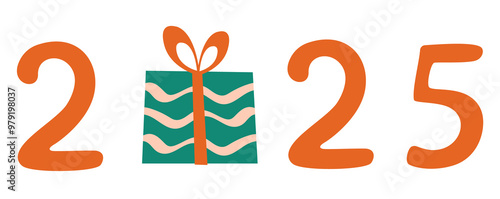 2025 greeting. Gift box. New Year invitation png