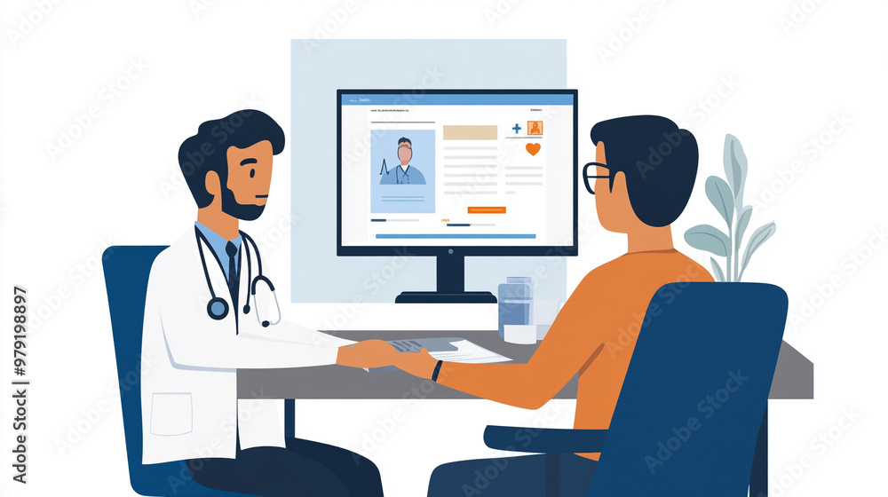 A patient discussing treatment options with a doctor during a video call A patient discussing treatment options with a doctor during a video call