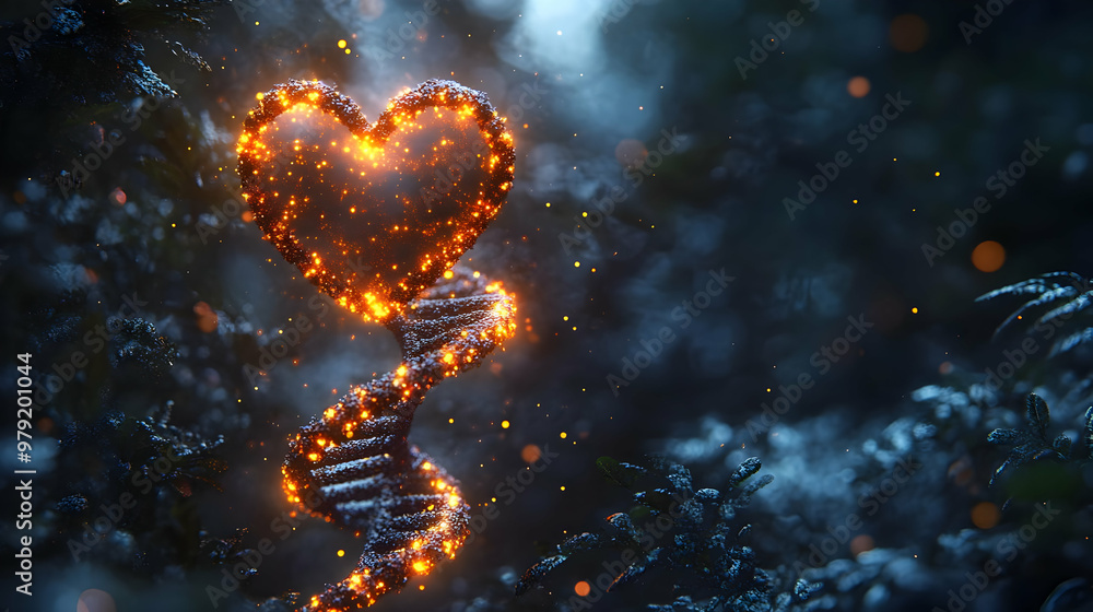 Abstract Illustration of DNA Strand Forming a Burning Heart of Fire and Ice Abstract Illustration of DNA Strand Forming a Burning Heart of Fire and Ice