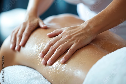 Close-up of a massage therapist's hands during a massage