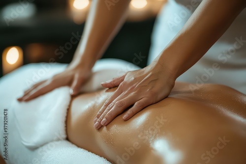 Close up of masseur's hands giving massage to client