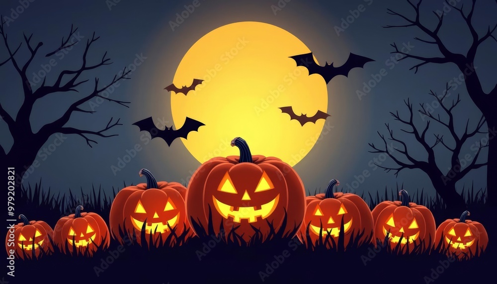 Spooky Halloween Pumpkins Under the Moon Spooky Halloween Pumpkins Under the Moon