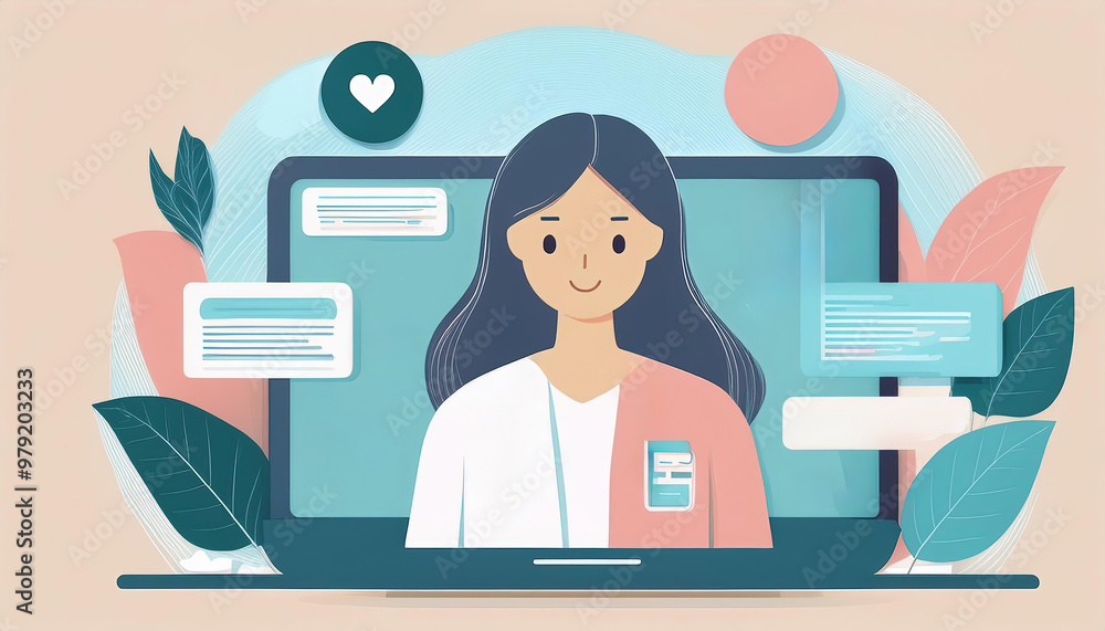 Patient engaging in online consultations with medical specialists, illustration generated AI Patient engaging in online consultations with medical specialists, illustration generated AI