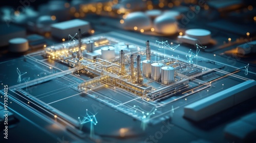 A logistics center managing the natural gas supply chain, with digital systems tracking the flow of gas from extraction to end users