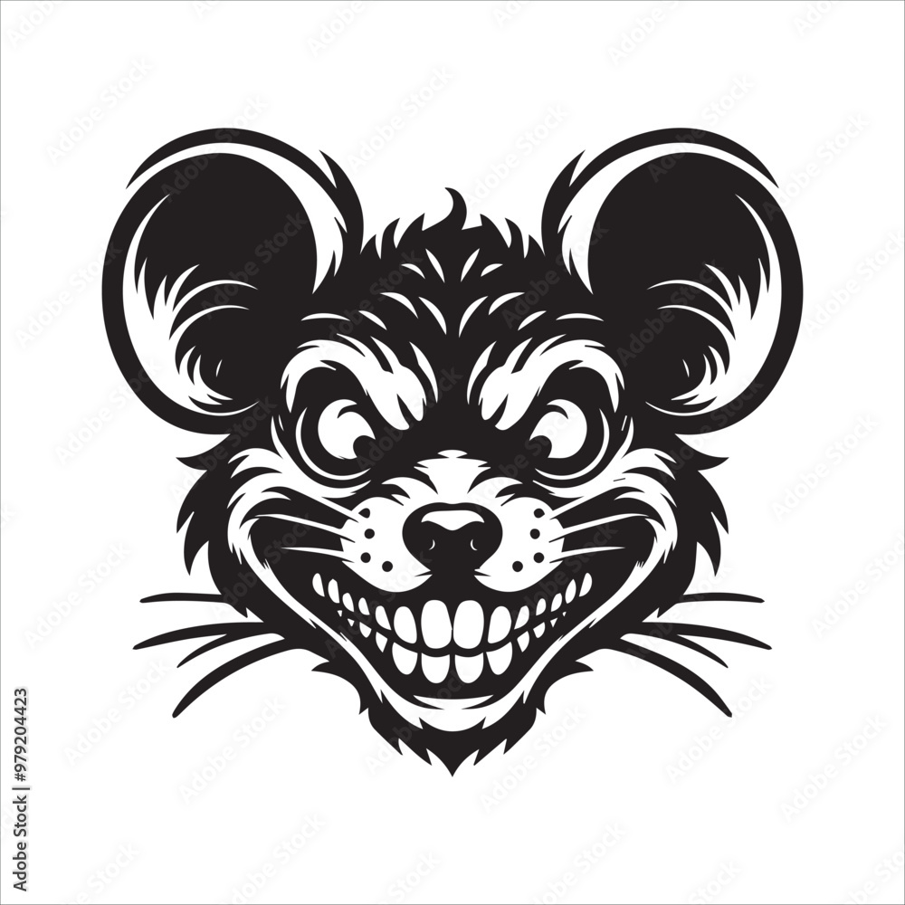 Front crazy face of mouse head vector illustration silhouette Front crazy face of mouse head vector illustration silhouette