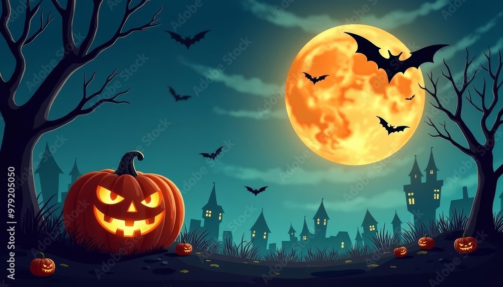 Spooky Halloween night under the full moon Spooky Halloween night under the full moon