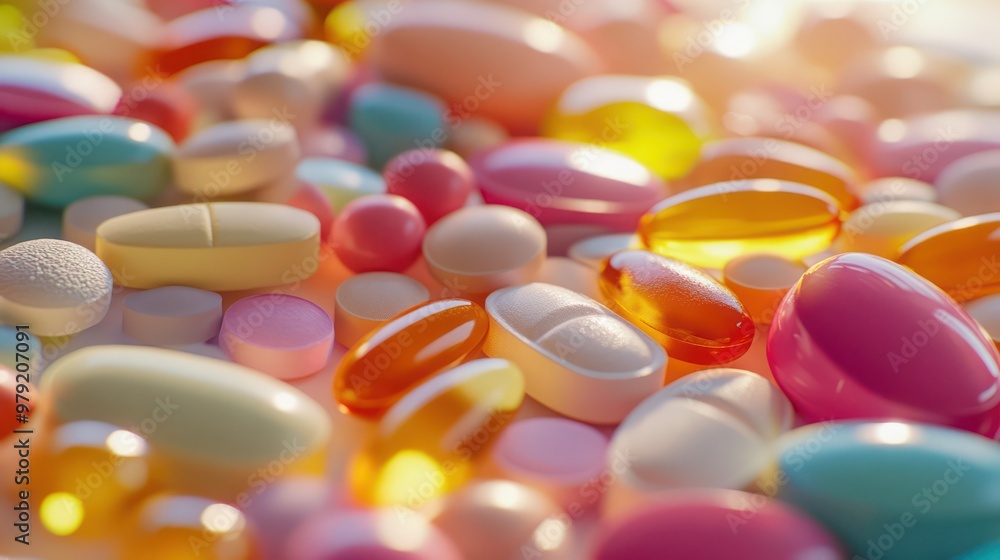 Close up view of various pills and tablets background with the detailed texture view, medicine advertising background Close up view of various pills and tablets background with the detailed texture view, medicine advertising background