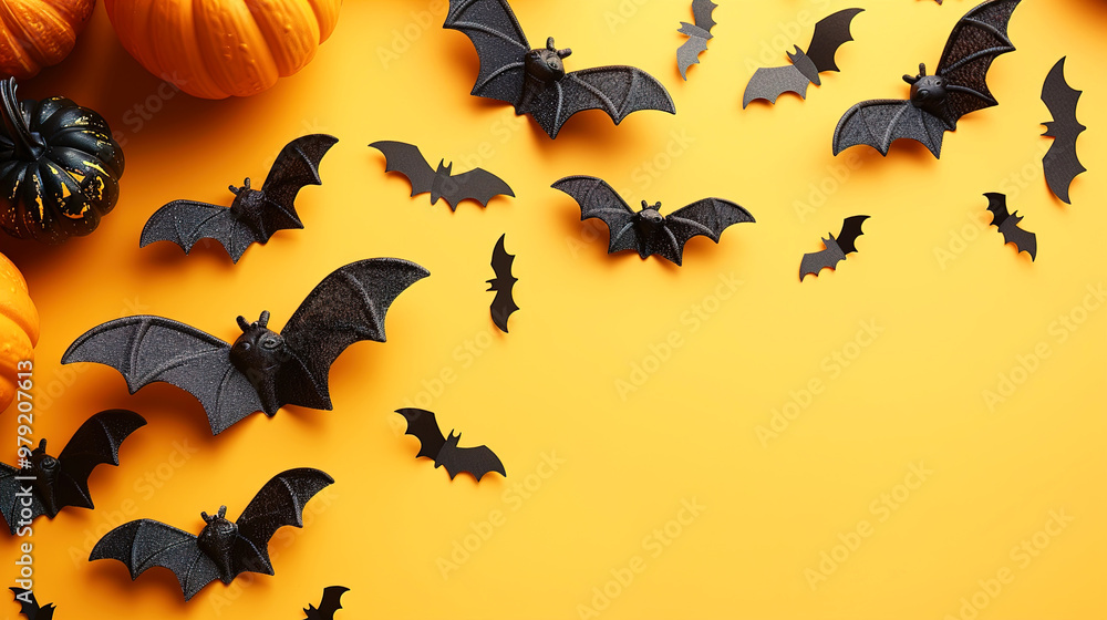 Halloween designs with Pumpkins and Bats Space for Text Yellow Clear background Halloween designs with Pumpkins and Bats Space for Text Yellow Clear background